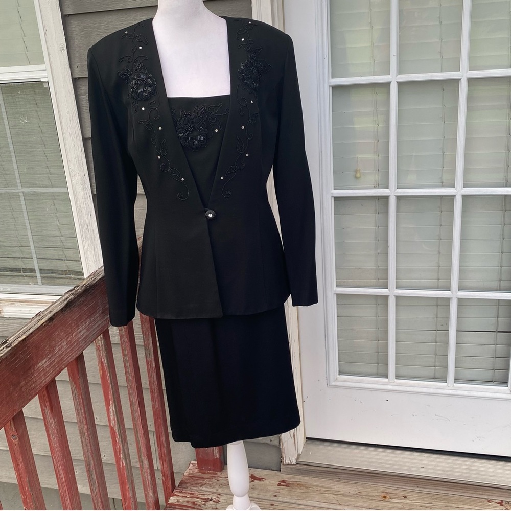 Karen Miller Vintage Black Midi Pencil 3 Pc Skirt Set Beaded Embroidered Goth 12 - Picture 15 of 16